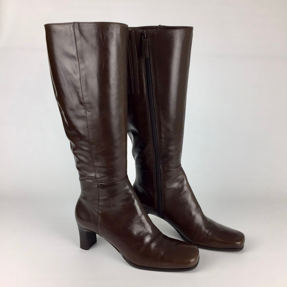 Antonio Melani Brown Leather Square Toe Tall Boots